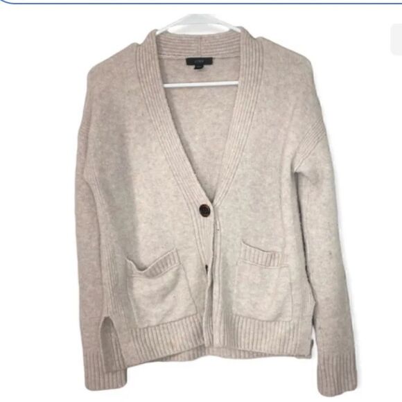 J Crew Cropped Cardigan Sweater In Supersoft Yarn Alpaca Blend Camel Oversized - Picture 2 of 7